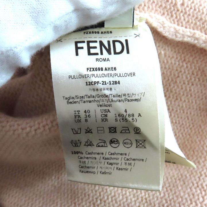 美品★FENDI フェンディ 2021年製 FZX698 カシミヤ100％ バックロゴ Vネック 長袖 ニット セーター ピンク 40 イタリア製 正規品