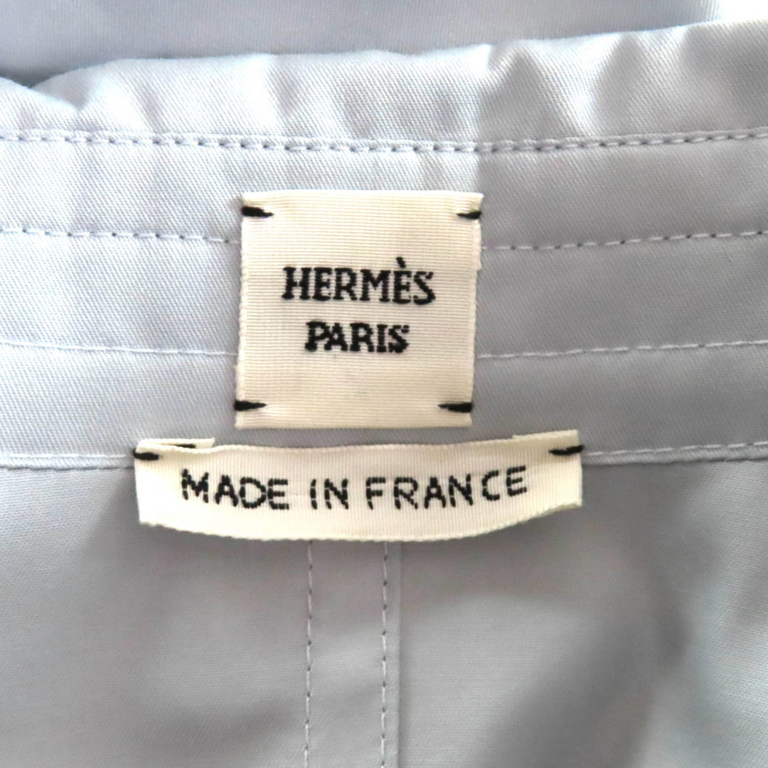 未使用品★HERMES エルメス 2024年製 4H0571DV コットン100％ フリル襟 長袖 ジップアップ ドレス シャツ ワンピース ライトブルー 38