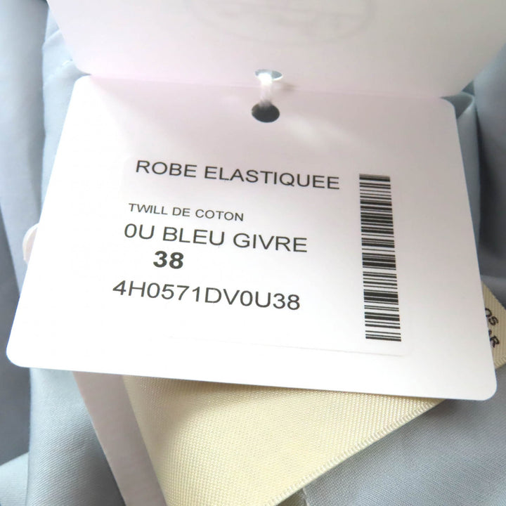 未使用品★HERMES エルメス 2024年製 4H0571DV コットン100％ フリル襟 長袖 ジップアップ ドレス シャツ ワンピース ライトブルー 38