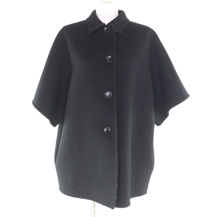 未使用品★GUCCI グッチ 25AW 789960 ウール シルク混 現行品 リバーシブル GG柄 半袖 コート 黒 38 ハンガー付 正規品 定価495000円