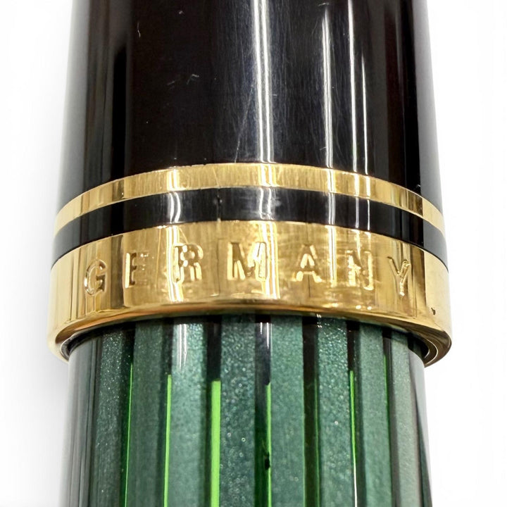 極美品▼PERIKAN ペリカン スーベレーン M400 ペン先14K Fニブ 現行品 万年筆 グリーンストライプ ブラック ゴールド ドイツ製 メンズ