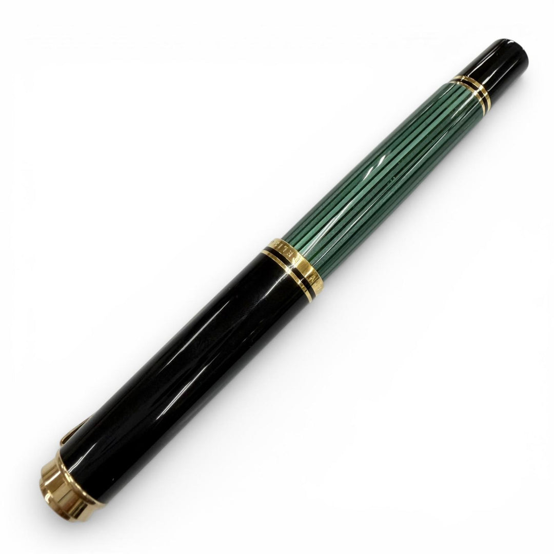 極美品▼PERIKAN ペリカン スーベレーン M400 ペン先14K Fニブ 現行品 万年筆 グリーンストライプ ブラック ゴールド ドイツ製 メンズ