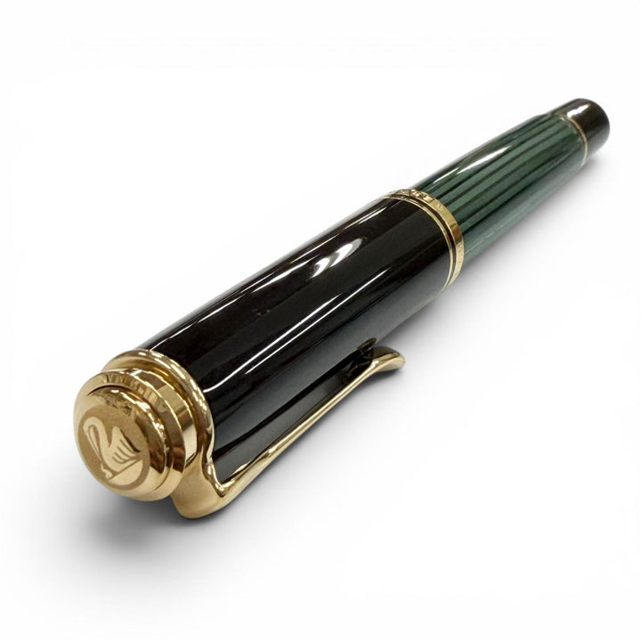 極美品▼PERIKAN ペリカン スーベレーン M400 ペン先14K Fニブ 現行品 万年筆 グリーンストライプ ブラック ゴールド ドイツ製 メンズ