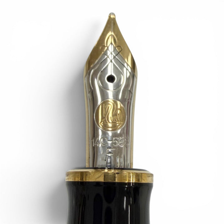 極美品▼PERIKAN ペリカン スーベレーン M400 ペン先14K Fニブ 現行品 万年筆 グリーンストライプ ブラック ゴールド ドイツ製 メンズ