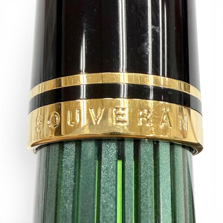 極美品▼PERIKAN ペリカン スーベレーン M400 ペン先14K Fニブ 現行品 万年筆 グリーンストライプ ブラック ゴールド ドイツ製 メンズ