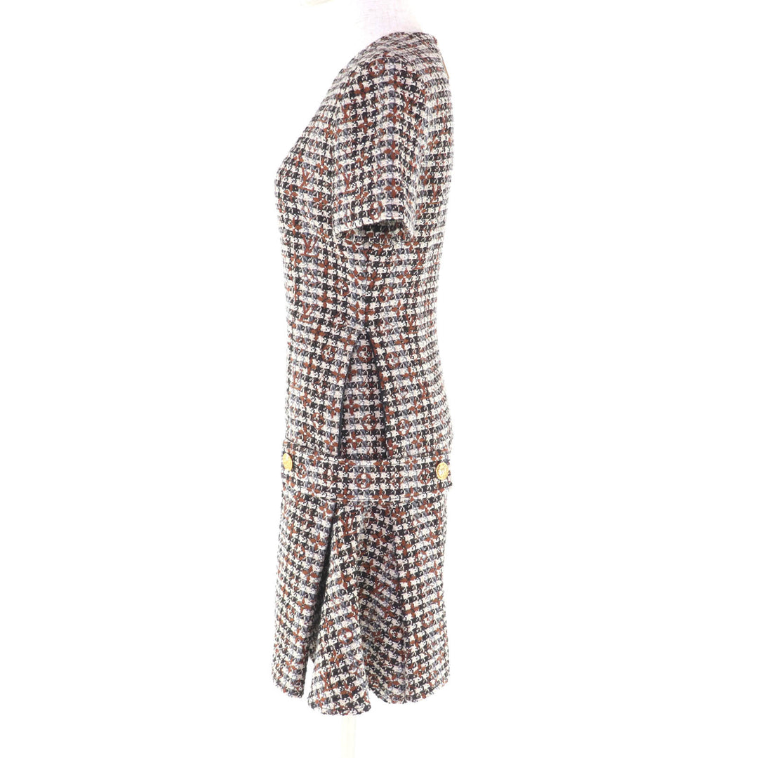 極美品★LOUIS VUITTON ルイヴィトン 2022年製 モヘア混 ロゴボタン付 モノグラム ツイード ワンピース 34 ハンガー・ガーメント付 正規品