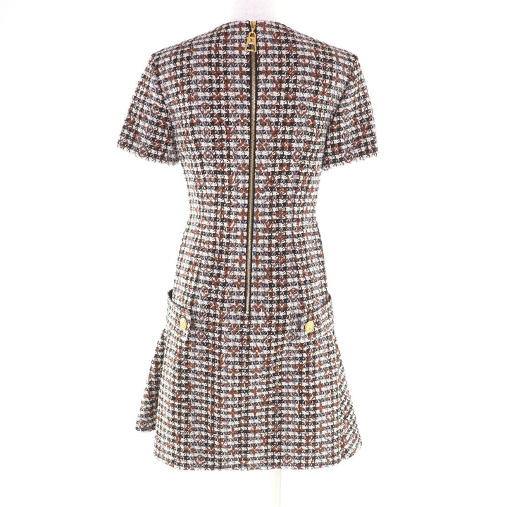 極美品★LOUIS VUITTON ルイヴィトン 2022年製 モヘア混 ロゴボタン付 モノグラム ツイード ワンピース 34 ハンガー・ガーメント付 正規品