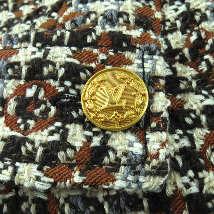 極美品★LOUIS VUITTON ルイヴィトン 2022年製 モヘア混 ロゴボタン付 モノグラム ツイード ワンピース 34 ハンガー・ガーメント付 正規品