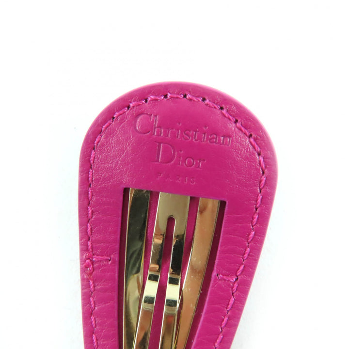 美品☆Christian Dior クリスチャンディオール MISS DIOR レザー ヘアクリップ ヘアアクセサリー ピンク ゴールド金具 箱・保存袋付