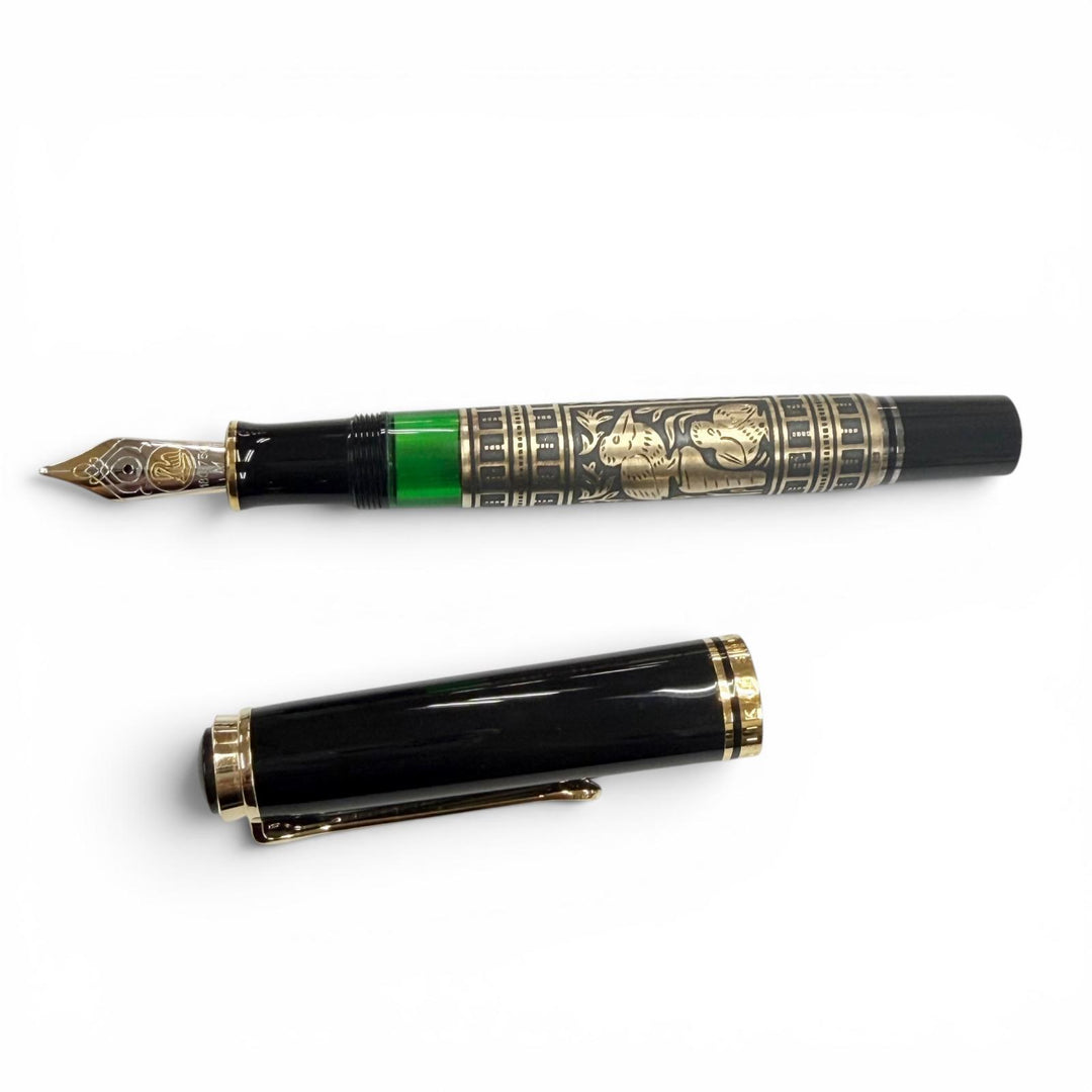 極美品▼PERIKAN ペリカン M900 ビッグトレド 925 ペン先18K Mニブ 万年筆 ブラック ゴールド ドイツ製 重量38.53g メンズ