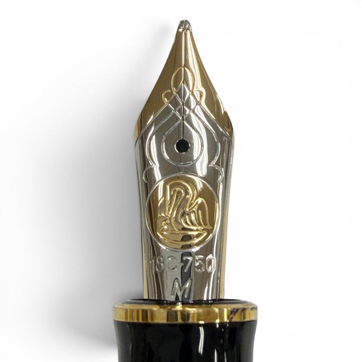 極美品▼PERIKAN ペリカン M900 ビッグトレド 925 ペン先18K Mニブ 万年筆 ブラック ゴールド ドイツ製 重量38.53g メンズ