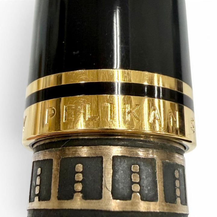 極美品▼PERIKAN ペリカン M900 ビッグトレド 925 ペン先18K Mニブ 万年筆 ブラック ゴールド ドイツ製 重量38.53g メンズ