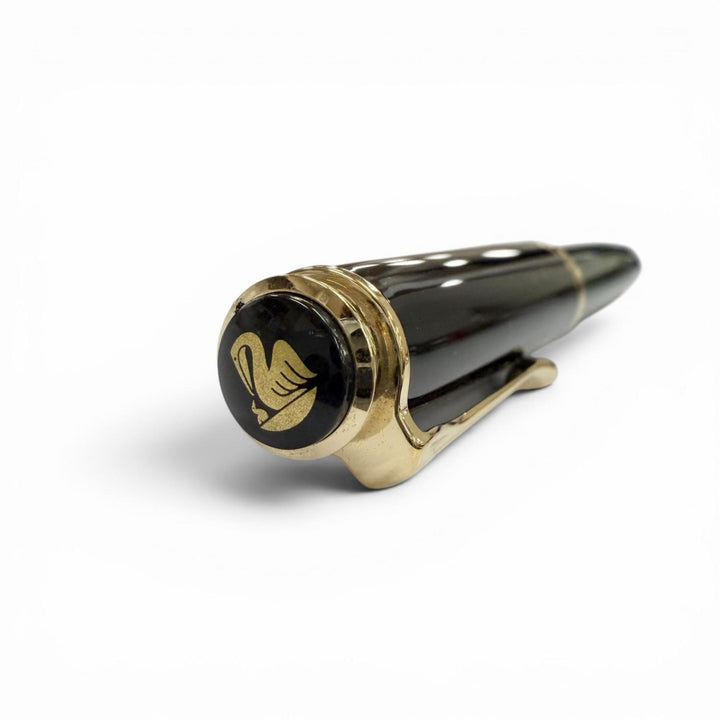 極美品▼PERIKAN ペリカン スーベレーン M400 ペン先14K Fニブ グリーンストライプ 万年筆 ブラック ゴールド ドイツ製 メンズ
