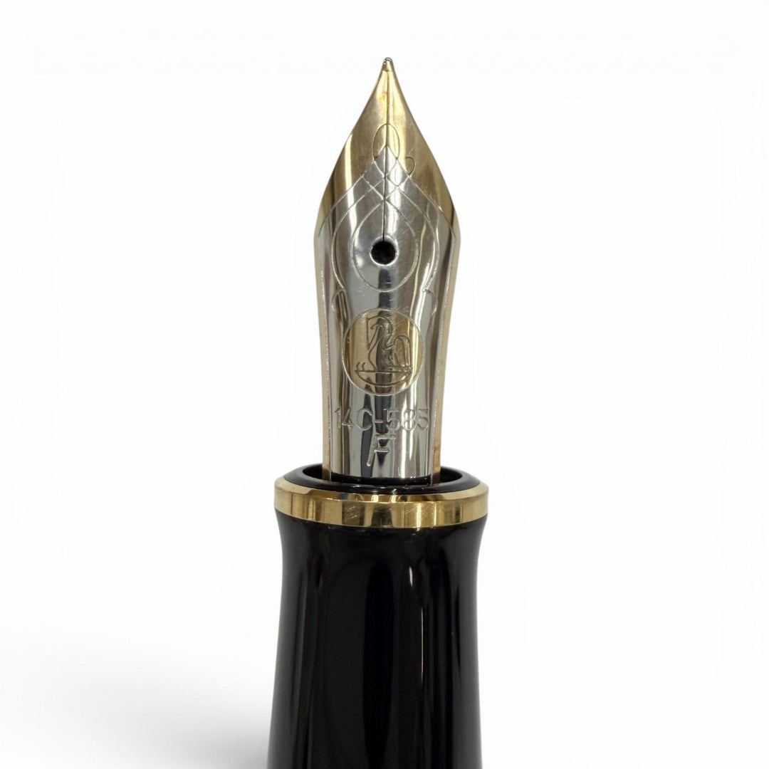 極美品▼PERIKAN ペリカン スーベレーン M400 ペン先14K Fニブ グリーンストライプ 万年筆 ブラック ゴールド ドイツ製 メンズ