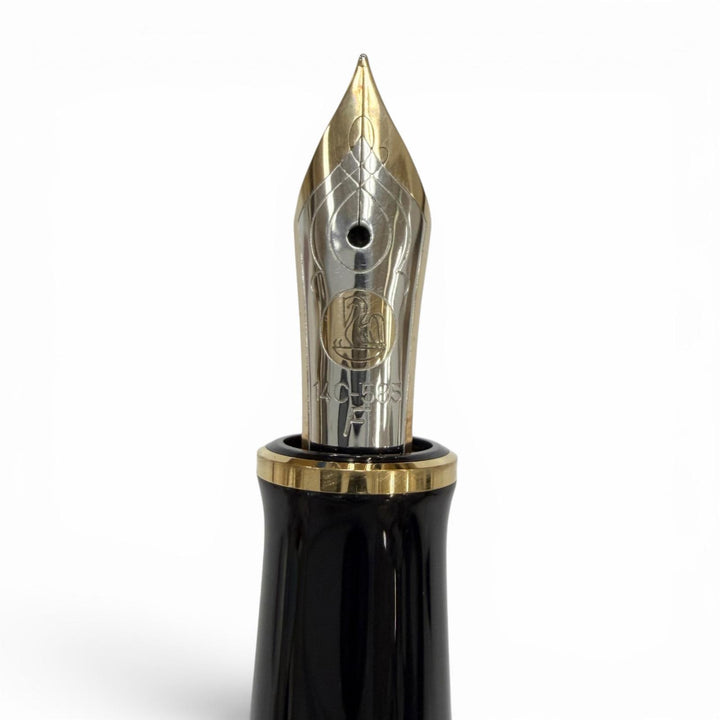 極美品▼PERIKAN ペリカン スーベレーン M400 ペン先14K Fニブ グリーンストライプ 万年筆 ブラック ゴールド ドイツ製 メンズ