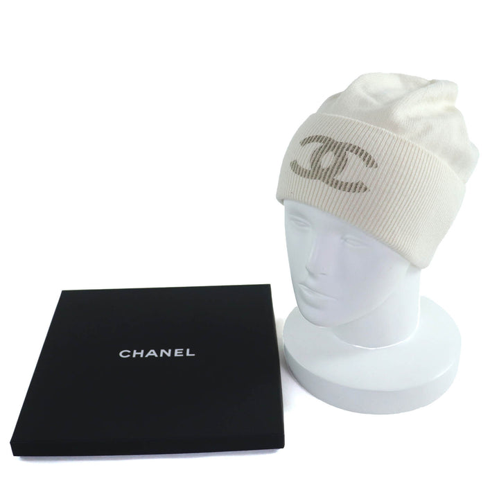 未使用品◇CHANEL シャネル GLX14J0E カシミヤ100％ ココマーク ニット帽 ニットキャップ アイボリー 箱付 伊製 正規品 レディース