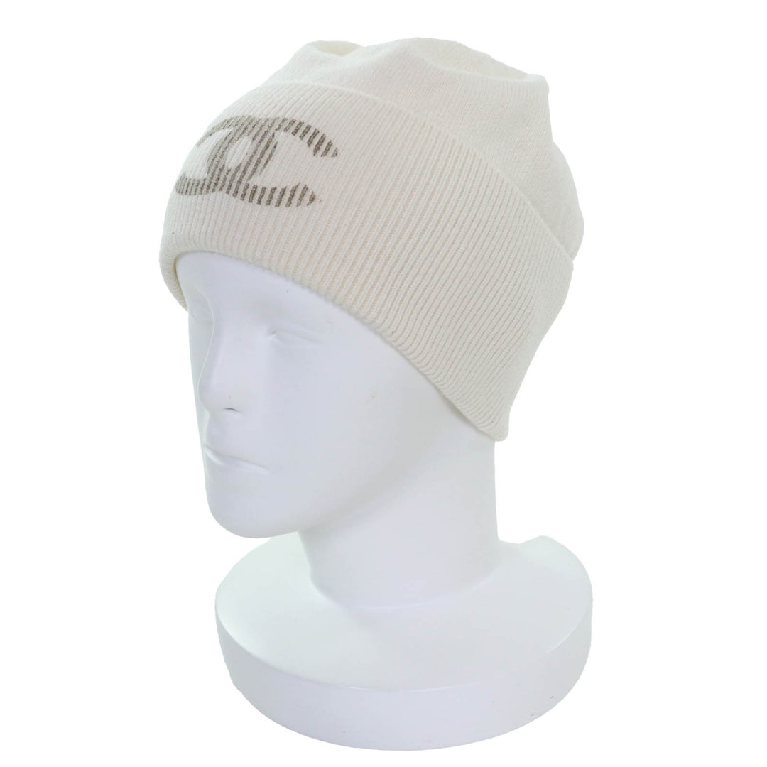 未使用品◇CHANEL シャネル GLX14J0E カシミヤ100％ ココマーク ニット帽 ニットキャップ アイボリー 箱付 伊製 正規品 レディース