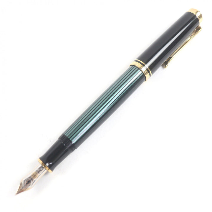 未使用品□PERIKAN ペリカン M400 スーベレーン ペン先14C Fニブ キャップ式 万年筆 グリーンストライプ 箱・ケース付き ドイツ製 メンズ