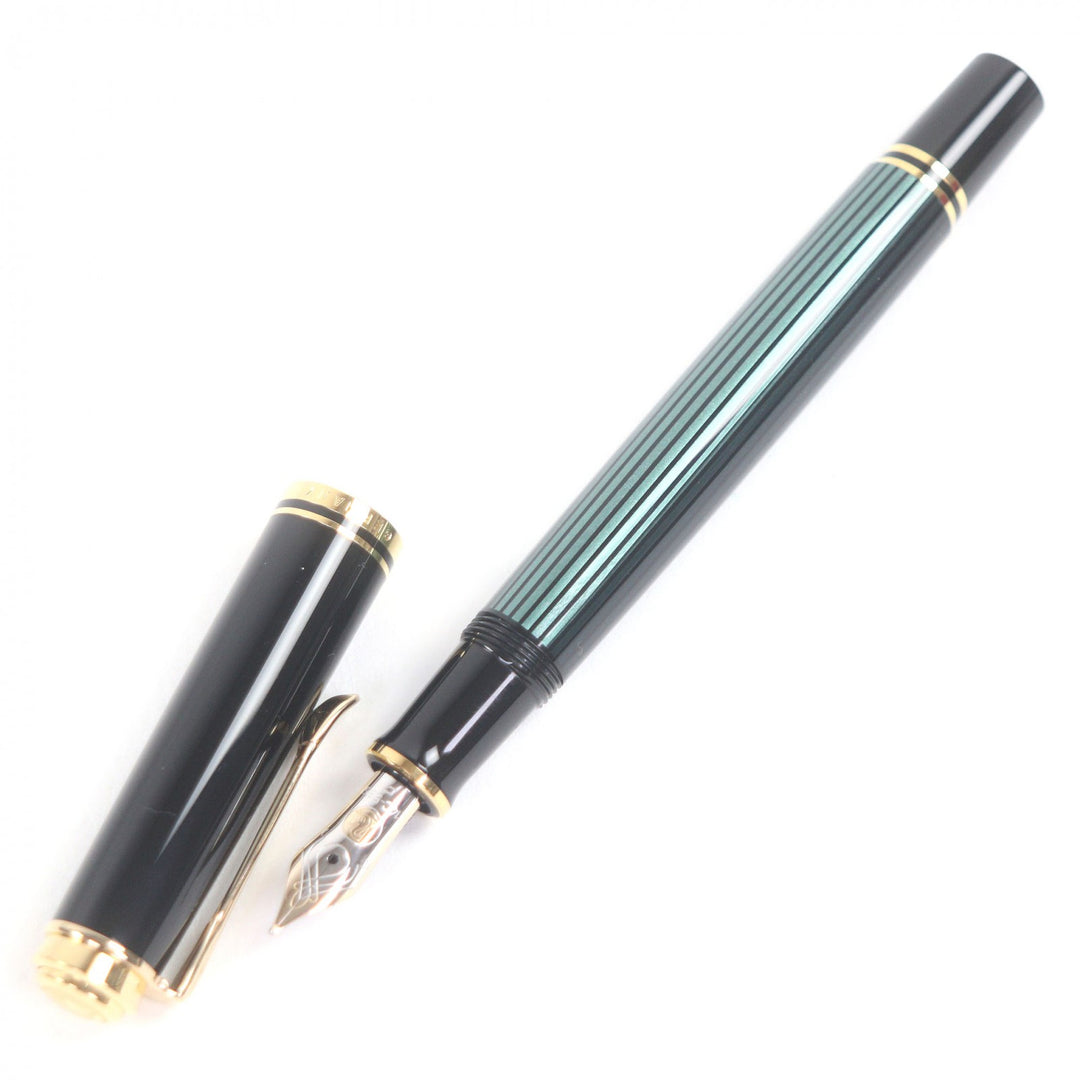 未使用品□PERIKAN ペリカン M400 スーベレーン ペン先14C Fニブ キャップ式 万年筆 グリーンストライプ 箱・ケース付き ドイツ製 メンズ