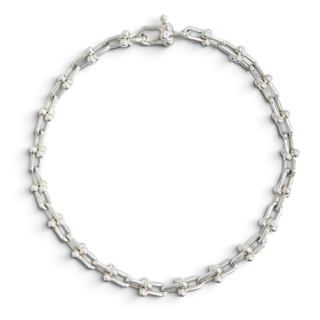 極美品△TIFFANY&amp;Co. ティファニー ハードウェア マイクロリンク ブレスレット AG925 現行品 シルバー 伊製 重量6.3g 定価155100円 箱付