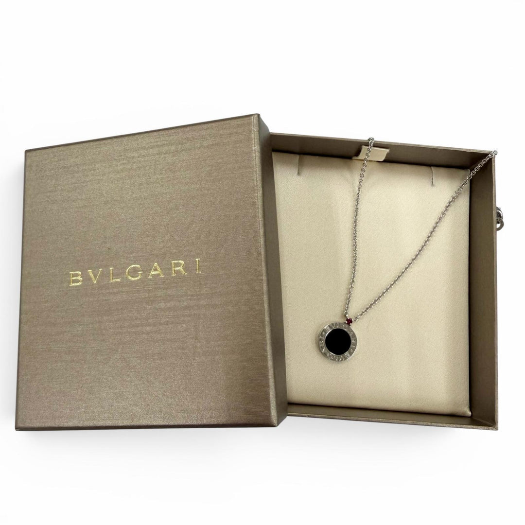美品☆BVLGARI ブルガリ ビーゼロワン セーブザチルドレン チャリティ ネックレス 925 オニキス ルビー シルバー 伊製 重量7.8g 箱付き