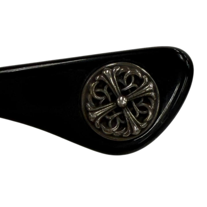 美品▼CHROME HEARTS クロムハーツ GROWLER 1 925 メガネ 眼鏡 アイウェア ブラック シルバー 56□19-144 度入り ケース付 総重量37.32g