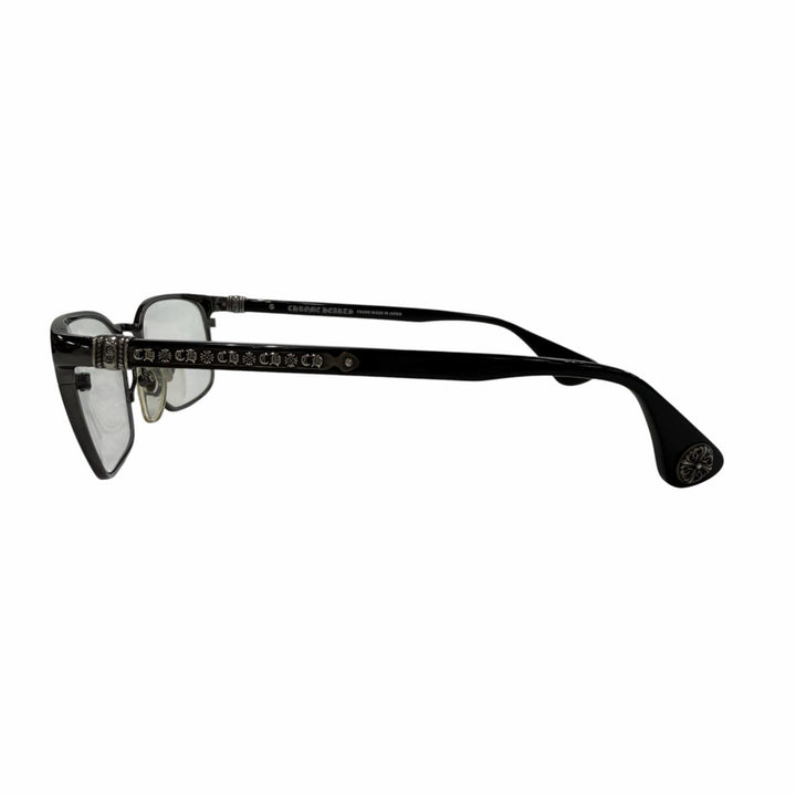 美品▼CHROME HEARTS クロムハーツ GROWLER 1 925 メガネ 眼鏡 アイウェア ブラック シルバー 56□19-144 度入り ケース付 総重量37.32g