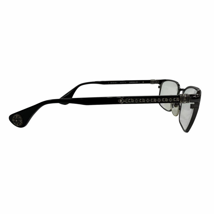 美品▼CHROME HEARTS クロムハーツ GROWLER 1 925 メガネ 眼鏡 アイウェア ブラック シルバー 56□19-144 度入り ケース付 総重量37.32g