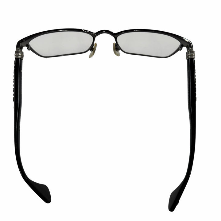 美品▼CHROME HEARTS クロムハーツ GROWLER 1 925 メガネ 眼鏡 アイウェア ブラック シルバー 56□19-144 度入り ケース付 総重量37.32g