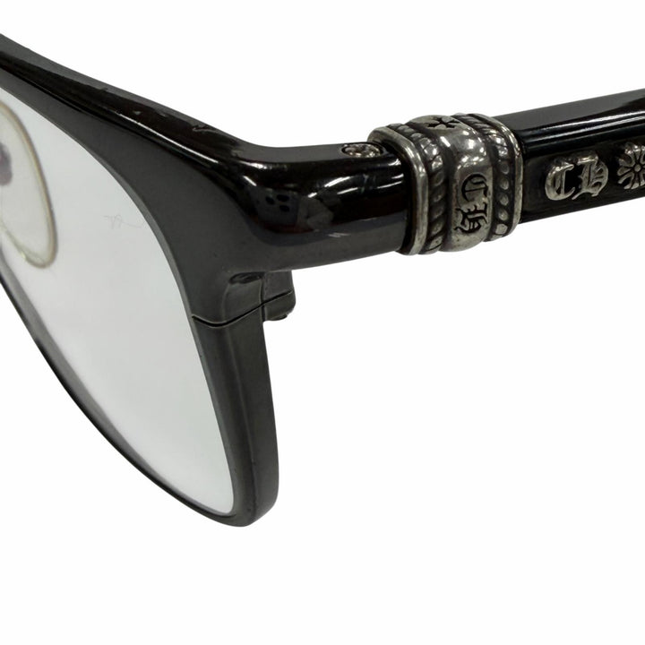 美品▼CHROME HEARTS クロムハーツ GROWLER 1 925 メガネ 眼鏡 アイウェア ブラック シルバー 56□19-144 度入り ケース付 総重量37.32g
