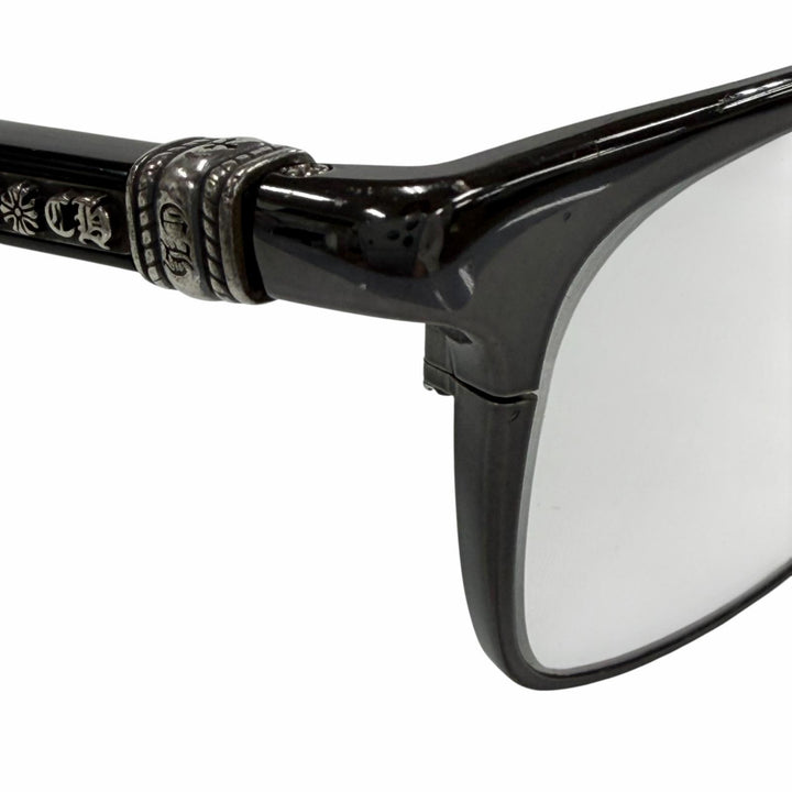 美品▼CHROME HEARTS クロムハーツ GROWLER 1 925 メガネ 眼鏡 アイウェア ブラック シルバー 56□19-144 度入り ケース付 総重量37.32g