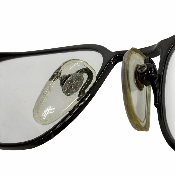 美品▼CHROME HEARTS クロムハーツ GROWLER 1 925 メガネ 眼鏡 アイウェア ブラック シルバー 56□19-144 度入り ケース付 総重量37.32g