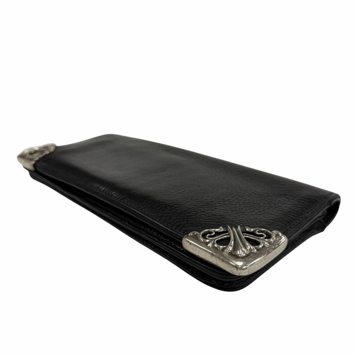良品▼CHROME HEARTS クロムハーツ LNG SNGL FLD TIPS レザー SV925 シングル フォールド スクロールラベル ロングウォレット 長財布