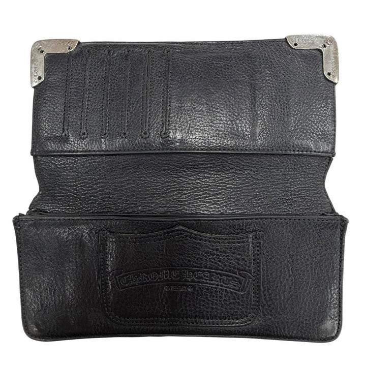 良品▼CHROME HEARTS クロムハーツ LNG SNGL FLD TIPS レザー SV925 シングル フォールド スクロールラベル ロングウォレット 長財布