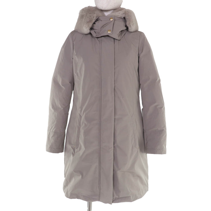 美品☆WOOLRICH ウールリッチ WWCPS2861 ラビットファー・フード付 ZIP UP ロング丈 ダウンコート グレー XS 正規品 レディース
