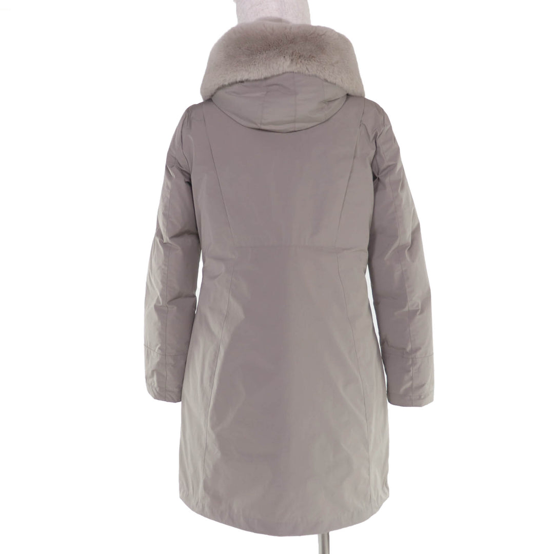 美品☆WOOLRICH ウールリッチ WWCPS2861 ラビットファー・フード付 ZIP UP ロング丈 ダウンコート グレー XS 正規品 レディース