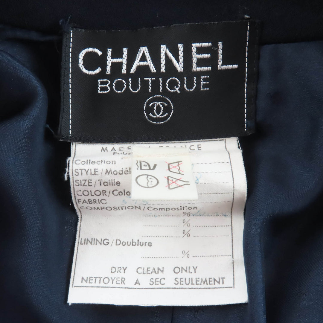 良品★CHANEL シャネル 90年代 ヴィンテージ ウール100% ココボタン ジャケット＋ワンピース 2点セット スーツ ネイビー 38 フランス製
