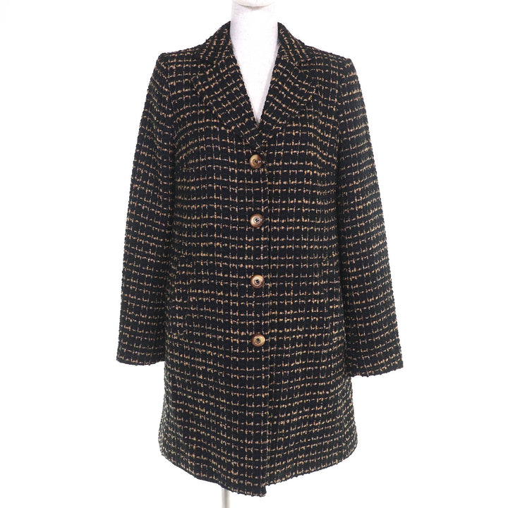 未使用△DOLCE&amp;GABBANA ドルチェ＆ガッバーナ F0P93T ウール 裏地レオパード柄 ツイード シングル コート ブラック 38 イタリア製 正規品