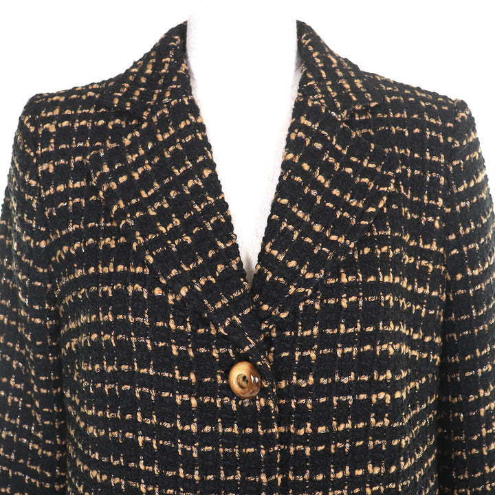 未使用△DOLCE&amp;GABBANA ドルチェ＆ガッバーナ F0P93T ウール 裏地レオパード柄 ツイード シングル コート ブラック 38 イタリア製 正規品