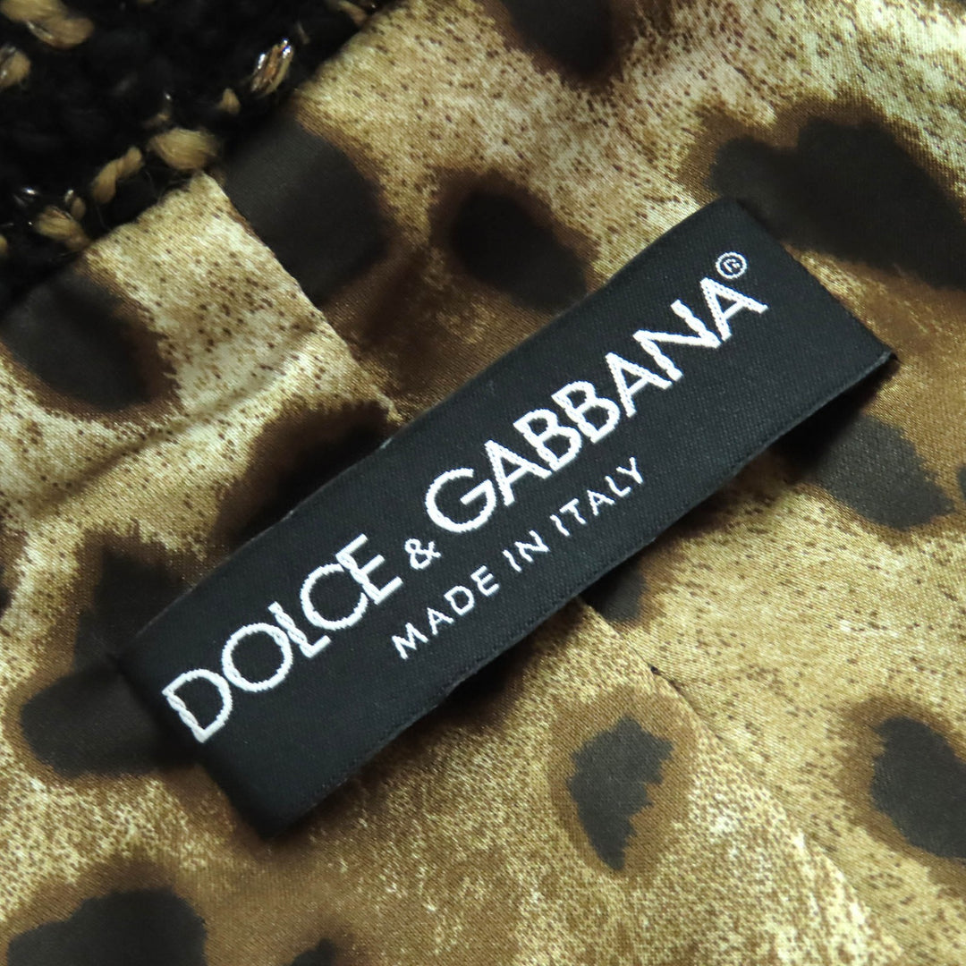 未使用△DOLCE&amp;GABBANA ドルチェ＆ガッバーナ F0P93T ウール 裏地レオパード柄 ツイード シングル コート ブラック 38 イタリア製 正規品