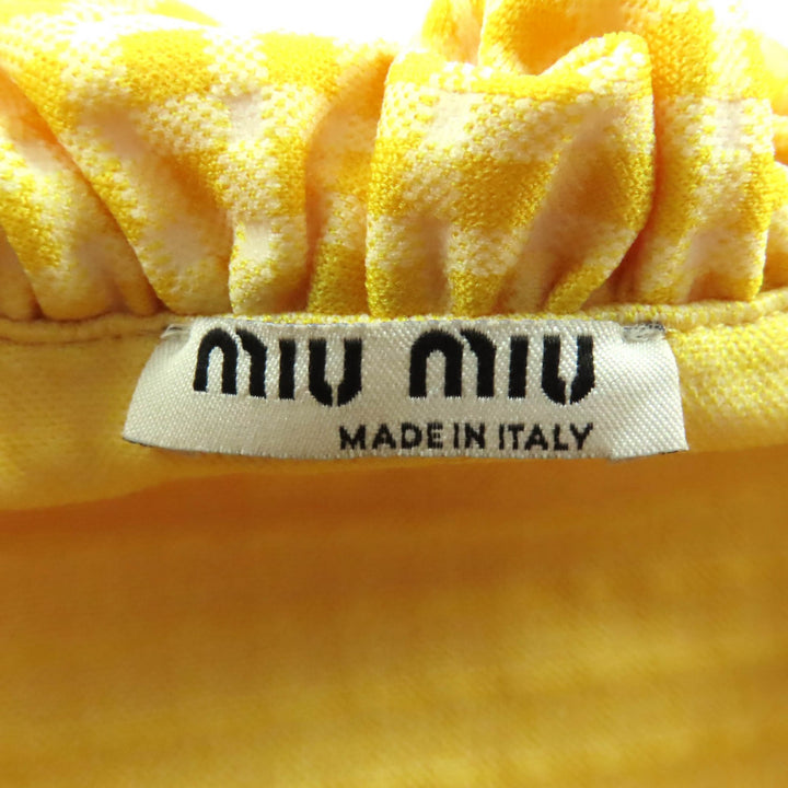 極美品◇MIUMIU ミュウミュウ MJA788 チェック柄 オフショルダー フリルカラー ワンピース イエロー XS イタリア製 正規品 レディース
