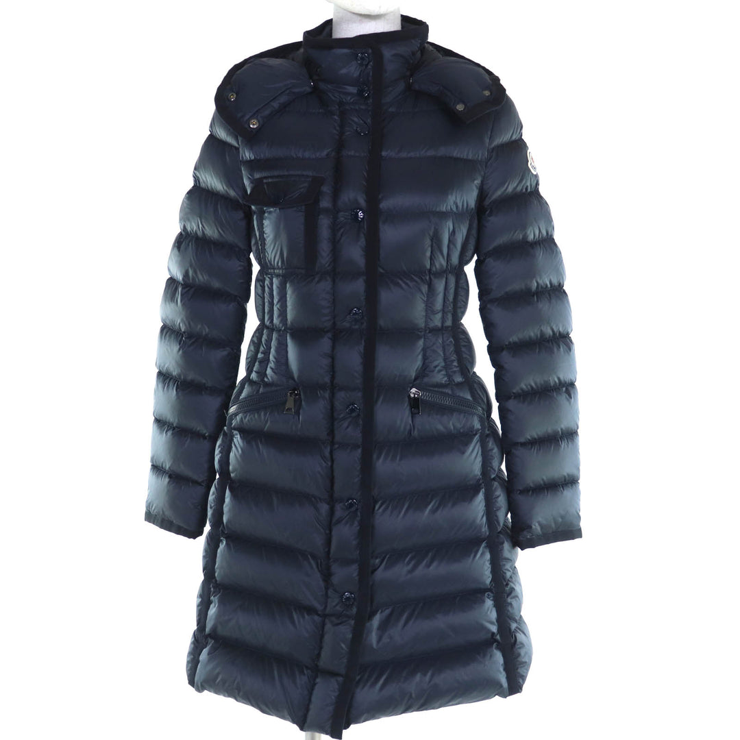 極美品◇MONCLER モンクレール 21-22AW G20931C51100 HERMINE エルミンヌ ロゴワッペン・フード付 ダウンコート ダークネイビー 0 正規品