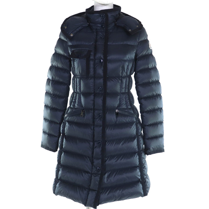 極美品◇MONCLER モンクレール 21-22AW G20931C51100 HERMINE エルミンヌ ロゴワッペン・フード付 ダウンコート ダークネイビー 0 正規品