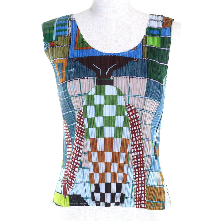 極美品◇PLEATS PLEASE プリーツプリーズ イッセイミヤケ PP14-JK141 総柄 ノースリーブブラウス タンクトップ マルチ 3 日本製 正規品