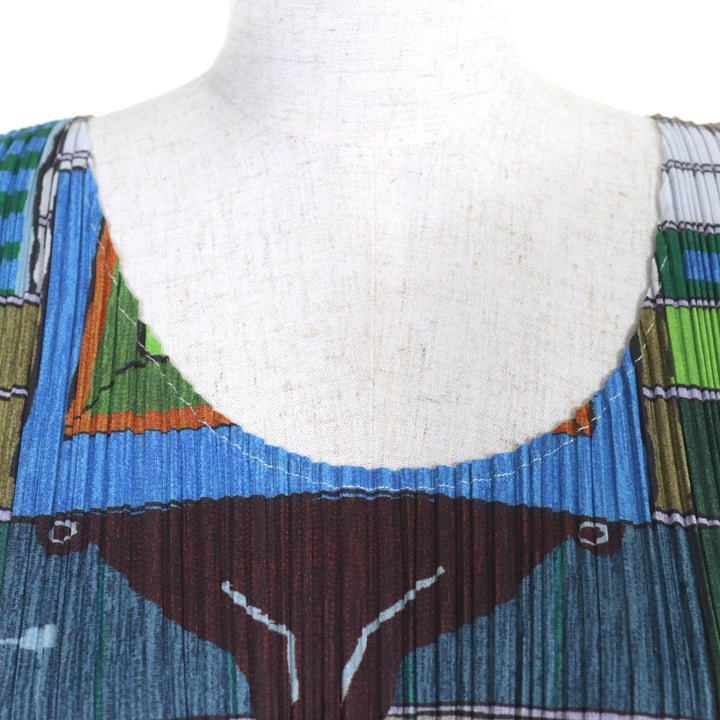 極美品◇PLEATS PLEASE プリーツプリーズ イッセイミヤケ PP14-JK141 総柄 ノースリーブブラウス タンクトップ マルチ 3 日本製 正規品