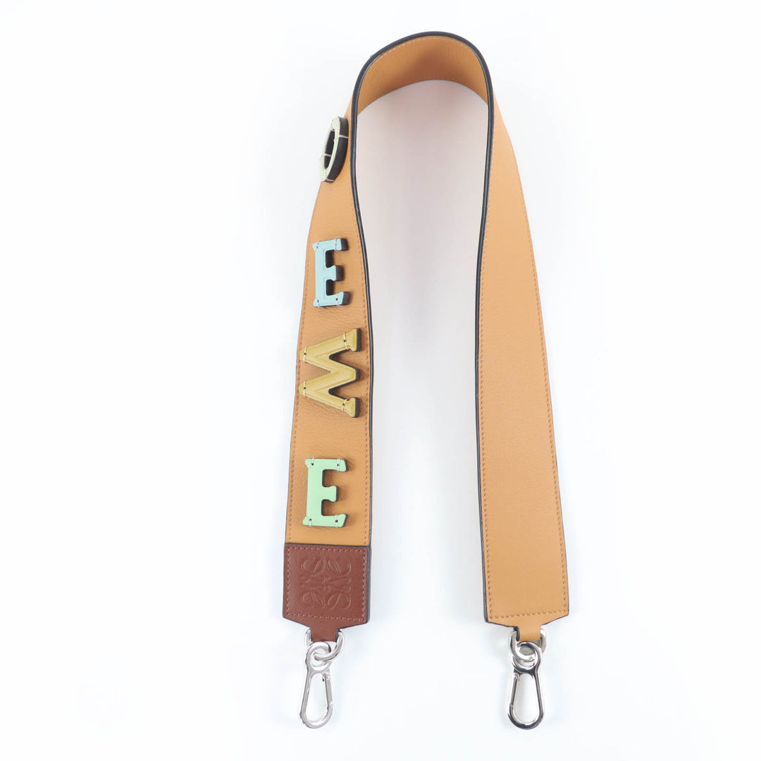 極美品☆LOEWE ロエベ ロゴ・アナグラム レザー ショルダーストラップ ブラウン マルチカラー シルバー金具 スペイン製 レディース
