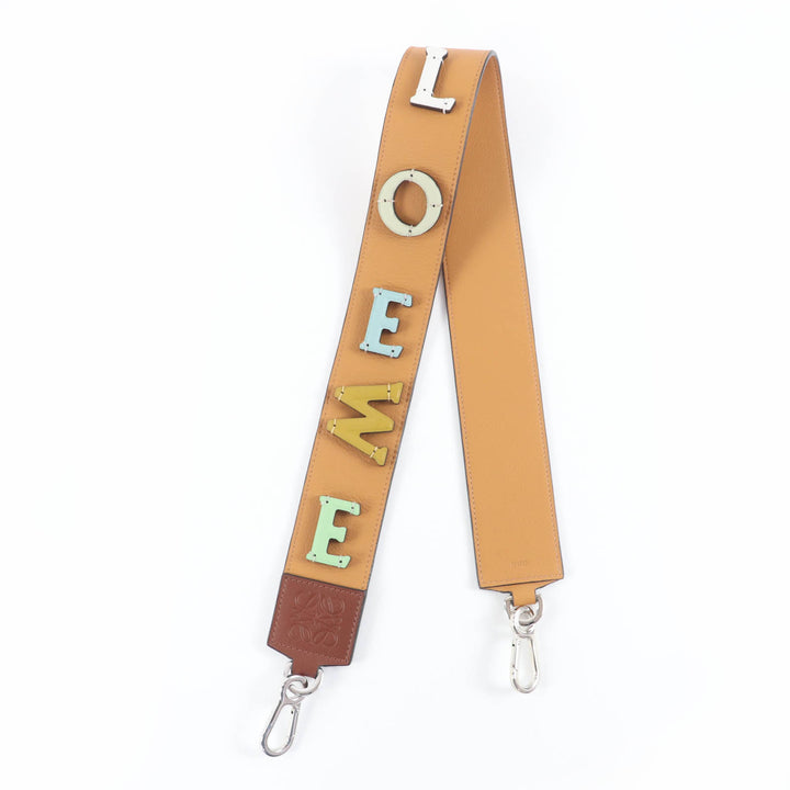 極美品☆LOEWE ロエベ ロゴ・アナグラム レザー ショルダーストラップ ブラウン マルチカラー シルバー金具 スペイン製 レディース