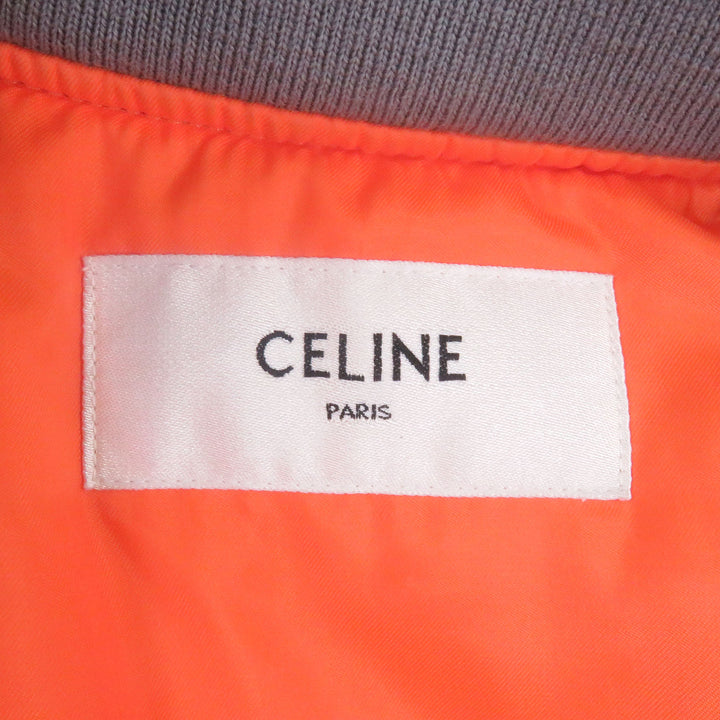 美品□CELINE セリーヌ 2W4268890 ナイロンツイル ルーズボンバージャケット バックロゴプリント MA-1 グレー 44 イタリア製 正規品