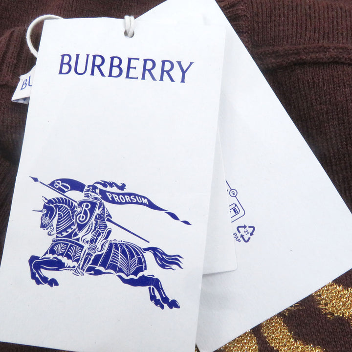 極美品□BURBERRY バーバリー 8077347 ウール ローズ 薔薇デザイン ロングスリーブニット セーター ブラウン S イタリア製 正規品 メンズ