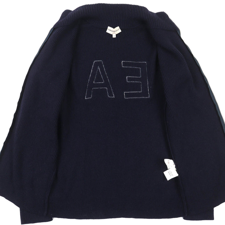極美品△EMPORIO ARMANI エンポリオ アルマーニ ヴィンテージ ウール100％ ハイネック ジップアップ ドライバーズニット 48 正規品